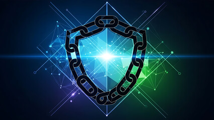 Cybersecurity trends 2026: blockchain security shield for new year silhouette