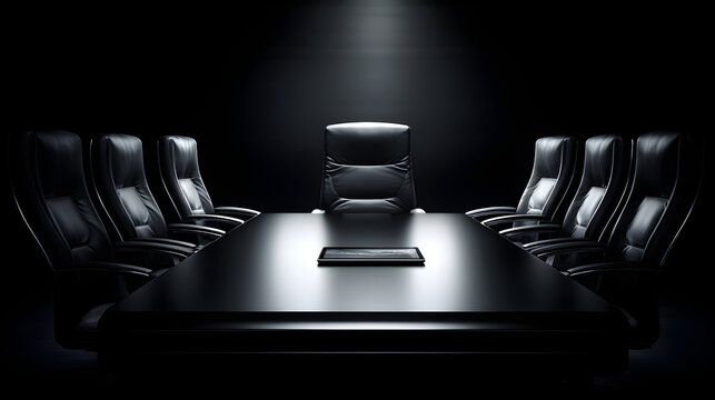 Empty corporate boardroom with executive chair concept