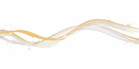 Abstract golden and white wavy lines with scattered paint splatters design