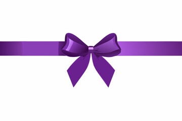 A vibrant purple ribbon with a classic bow design on a white background