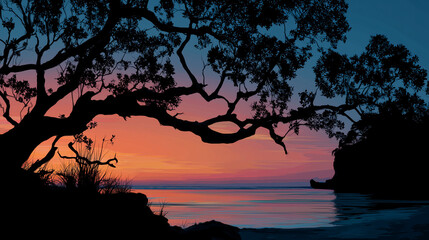 Serene Beach Sunset With Silhouette