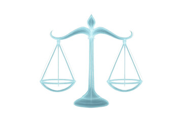Glowing scales of justice symbolizing law, balance, and equality, an abstract legal concept on transparent background