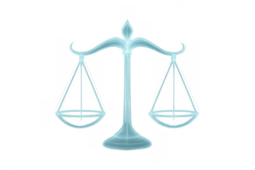 Glowing scales of justice symbolizing law, balance, and equality, an abstract legal concept on transparent background