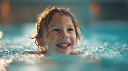 Happy kid enjoying a sunny swimming pool day
