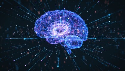 Abstract Digital Brain with Glowing Neural Networks Concept Background