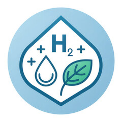 Hydrogen conversion symbol with water droplet and leaf on transparent background represents clean energy and sustainability
