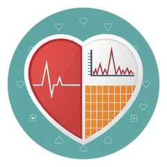 Ischemic Heart disease symbol with transparent background features red half showing heartbeat line and graph on other half, representing health data