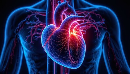 Stunning heart illustration for medical research, vibrant circulatory system showcasing health awareness and cardiovascular function for educational materials