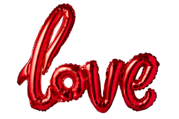 Shiny red balloons with the text love isolated on a transparent background