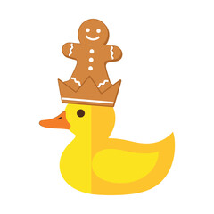 Cute yellow rubber duck wearing a gingerbread man hat for christmas holidays