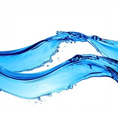 Fluid, vibrant blue water splashes and waves against white background