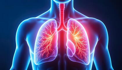 Stunning anatomical rendering of healthy human lungs glowing with vitality, ideal for medical research, educational materials, and healthcare marketing campaigns
