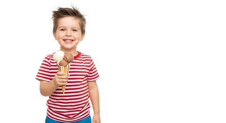 Happy Boy with Ice Cream Cone on Black Background