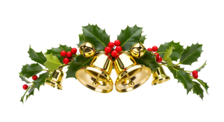 Christmas Bells with Holly Berries on Black