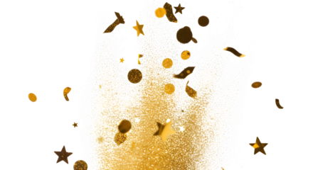 Golden Confetti and Glitter Explosion on Black Background