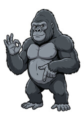 Strong Cartoon Gorilla with OK and Pointing Down Meme Hands &ndash; Meme Animal Character Doing 6 7 Meme