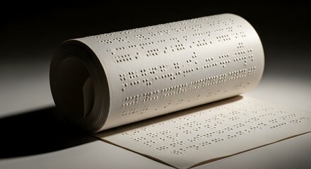 A serene close-up of braille on rolled paper.