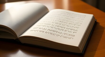 An open braille book illuminated by gentle window light