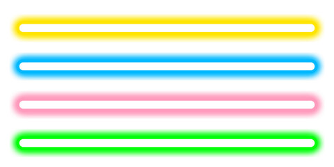 Glowing neon light set illustration on a transparent background. Colorful bright LED tube lights. Bar light. Fluorescent lamp for design. Tubelight PNG.