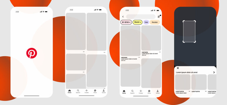 Pinterest app. Mocap social network Pinterest on iPhone. Pinterest mockup. iPhone user interface mockup

