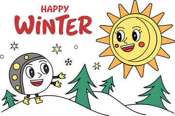 Happy Winter Solstice Illustration Design. Winter Solstice Seasonal Artwork. Festive Winter Solstice Greeting Design. Minimal Winter Solstice Line Art. Winter Solstice Celebration Illustration