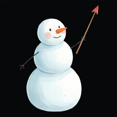 Cute snowman watercolor vector illustration as teacher isolated on black background
