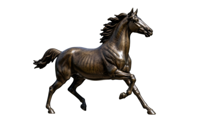 Bronze Horse Galloping on White Background