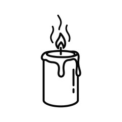 Lit Candle Line Art Icon with Dripping Wax and Flame