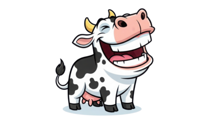 Cartoon illustration of a laughing cow isolated PNG with Transparent Background