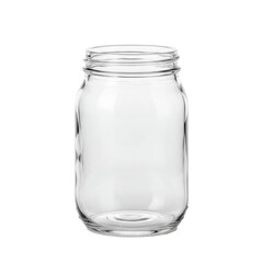 Empty, clear glass mason jar, screw threads visible, pristine transparent texture, centered on transparent background with clean copy space, soft studio lighting, concept of clarity and purity