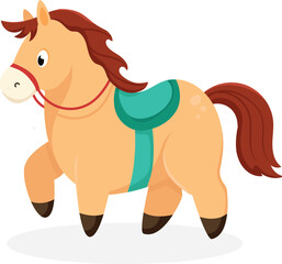 Cute Cartoon Toy Horse with Saddle and Bridle