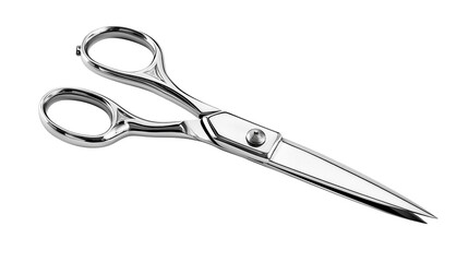 Sharp metal scissors with gold handle isolated on white background or transparent png, showing sleek blades, ergonomic grip, and luxury design.