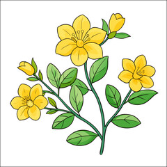 Yellow floral pattern design with spring flowers, leaves, and butterfly frame illustration on a white background