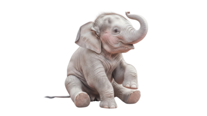 Cute baby elephant illustration with trunk up isolated PNG with Transparent Background