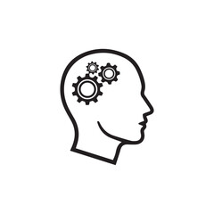Head silhouette with gears concept of thinking intelligence and problem solving