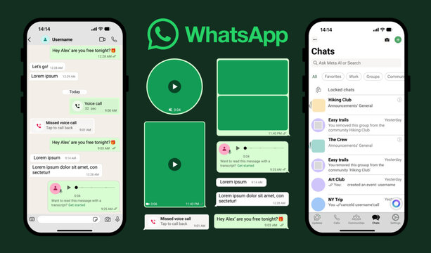 WhatsApp chat screen mockup template featuring WhatsApp message bubbles, WhatsApp social media frame UI for mobile messaging layouts and editable template design