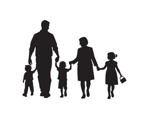 Parent & Child, family moment, father-mother-child holding hands, mother holding child’s hand, family walking together Vector Silhouette illustration design set collection, parent and child silhouette