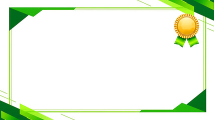 Fresh green and white certificate background featuring clean geometric shapes and a gold medal emblem, ideal for eco-themed or educational award templates.