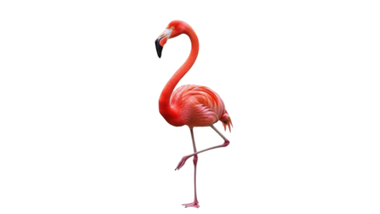 Graceful pink flamingo standing on one leg isolated PNG with Transparent Background