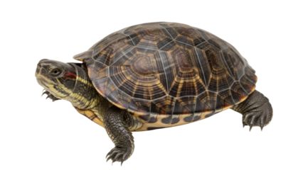 Red-eared slider turtle close-up isolated PNG with Transparent Background