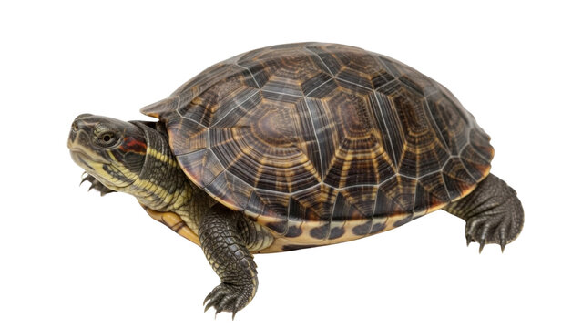 Red-eared slider turtle close-up isolated PNG with Transparent Background