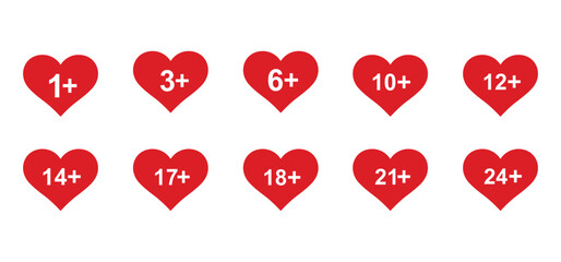 vector logo sets age limit sign, underage restriction, prohibition icon, age icon 1, 3, 6, 12, 14, 17, 18, 21, 24 years and above.