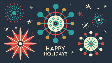 Fototapeta premium Happy Holidays printable banner, card, vector with Christmas snowflake card, winter, clipart, modern graphic snowflakes, business, Holiday card background, unique, simple style geometric shapes