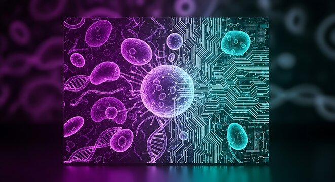 Futuristic Bio-Technology Concept with Digital Cells and Circuitry Interface - Powered by Adobe