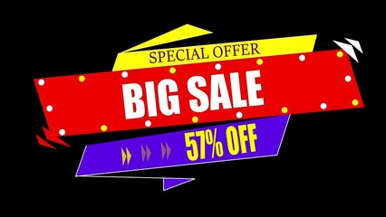 Big Sale Special Offer 57 Percent Off Banner discount on Black Background image