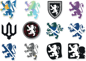 Heraldic Lion Emblems and Insignias Collection Symbolic Vector Graphic Designs