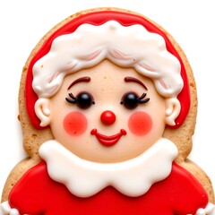 Cute Mrs Claus Cookie Icing with Red Frosting Details