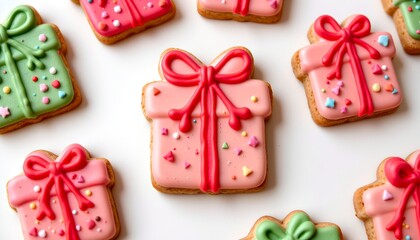 Frosted Gift Box Cookie with Ribbon Pastel Holiday Colors
