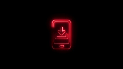 Red Neon Smartphone Download Icon on Black Background photo