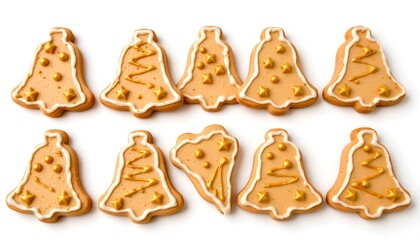 Bellshaped Icing Cookie with Gold Details White Background